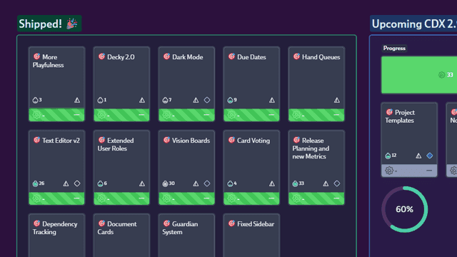 Screenshot of Smart Cards displaying live project data in a Vision Board