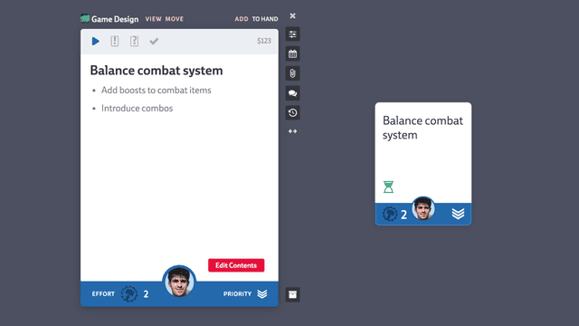 Screenshot of detailed view and browsing view of a Card