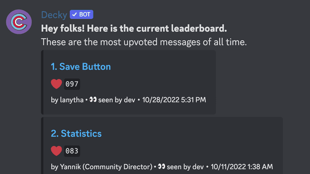 Screenshot of a Decky message