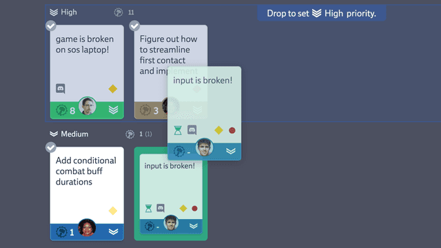 Screenshot of a card being dragged