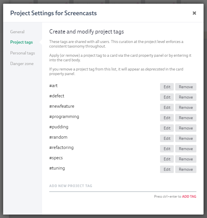 Project vs. Personal tags — Codecks