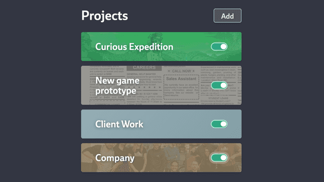 Screenshot of multiple projects