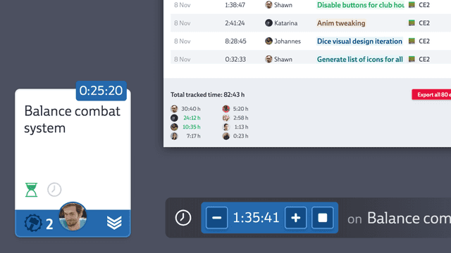 A screenshot of time tracking in Codecks