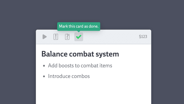 Screenshot of a card in Codecks being marked done